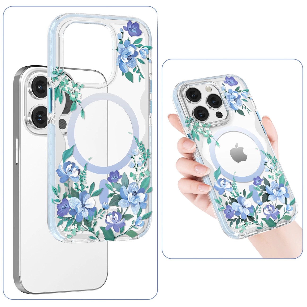 Husa Protectie Kingxbar Seria Flora Magnetica Magsafe Iphone 14 Albastru - 1 | YEO